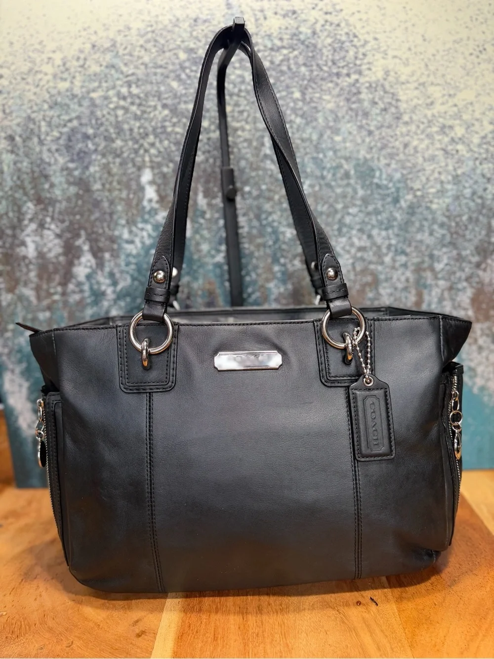 Coach Classic 2012 Black Leather Gallery East West Tote Bag